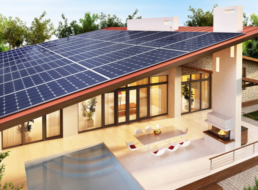 Solar,Panels,On,The,Roof,Of,The,Big,House.,3d