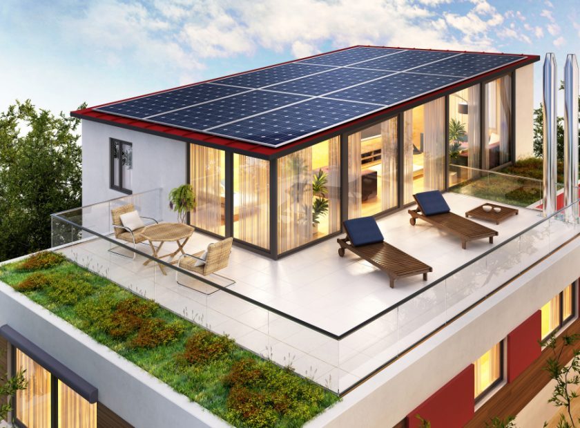Solar,Panels,On,The,Roof,Of,The,House.,3d,Rendering.